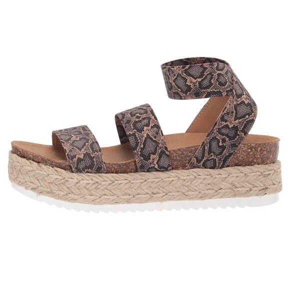 STEVE MADDEN KIMMIE Espadrille Flatform Heel Double Strap Sandals Blue Snake - Picture 2 of 9